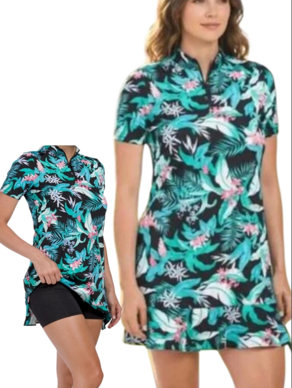 Tommy Bahama 1/4 Zip Athletic Dress & Shorts Set Tropical Teal Pink